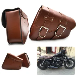 Waterproof Leather Motorcycle Saddle Luggage & Tool Travel Bags (Brown)