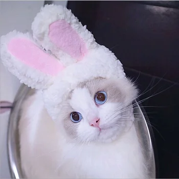 

Funny Pet Cat Cap Costume Warm Rabbit Hat New Year Party Christmas Cosplay Accessories Photo Props Headwear
