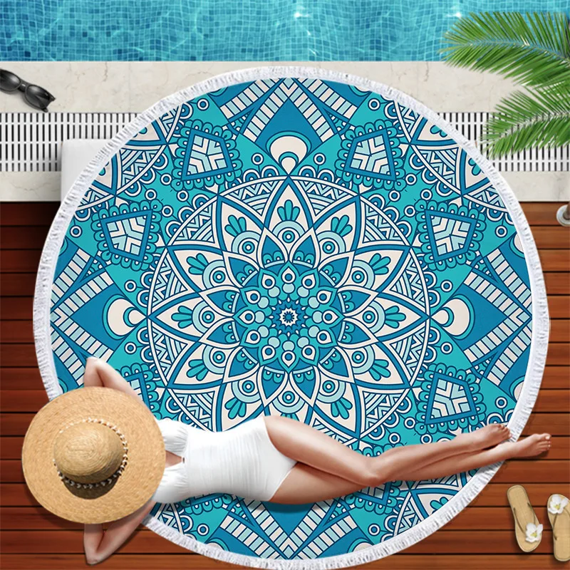 

Beach round Beach Towel Retro Decorative Pattern Superfine Fibre Tassels Digital Printing St120