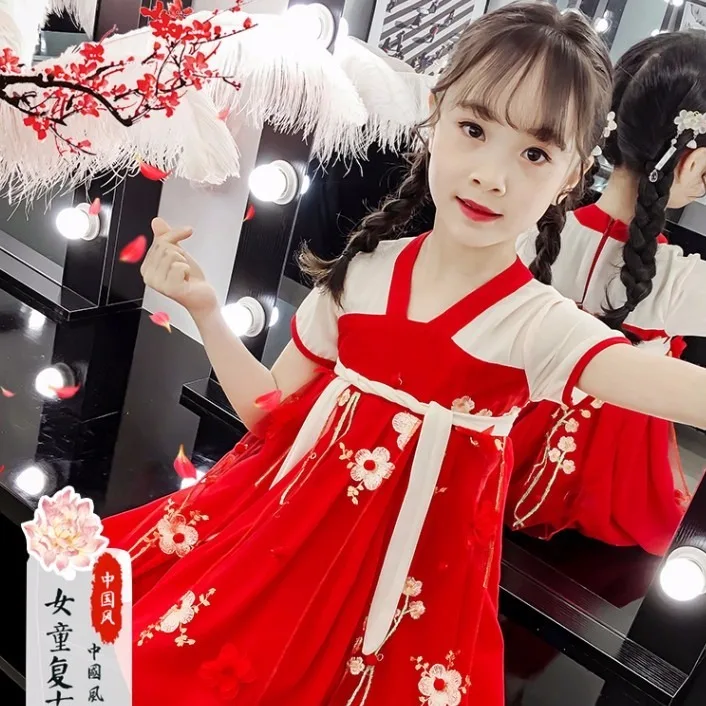 Платье для маленьких девочек От 2 до 11 лет Hanfu Детский костюм Тан Классическая