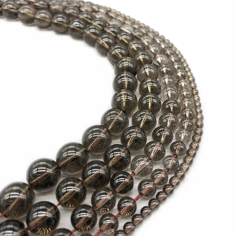 Loose Stone Beads Smoky Quartzs Stone 4 6 8 10 12mm Round Beads For Jewelry Making DIY Charm Glass Bracelet Crystal Perles 15''