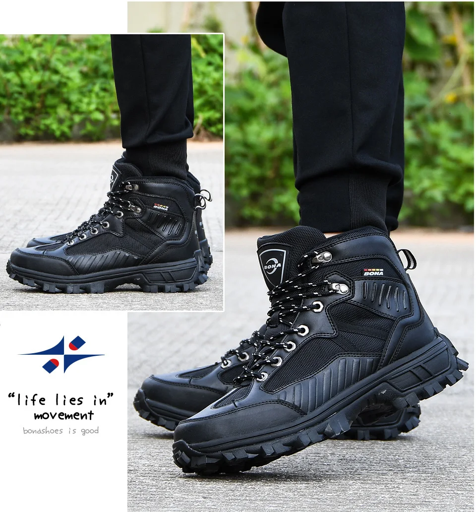 BONA/ зимние ботинки; черная обувь; треккинговые кроссовки из нубука; мужские треккинговые ботинки из плюша; Мужская Спортивная обувь