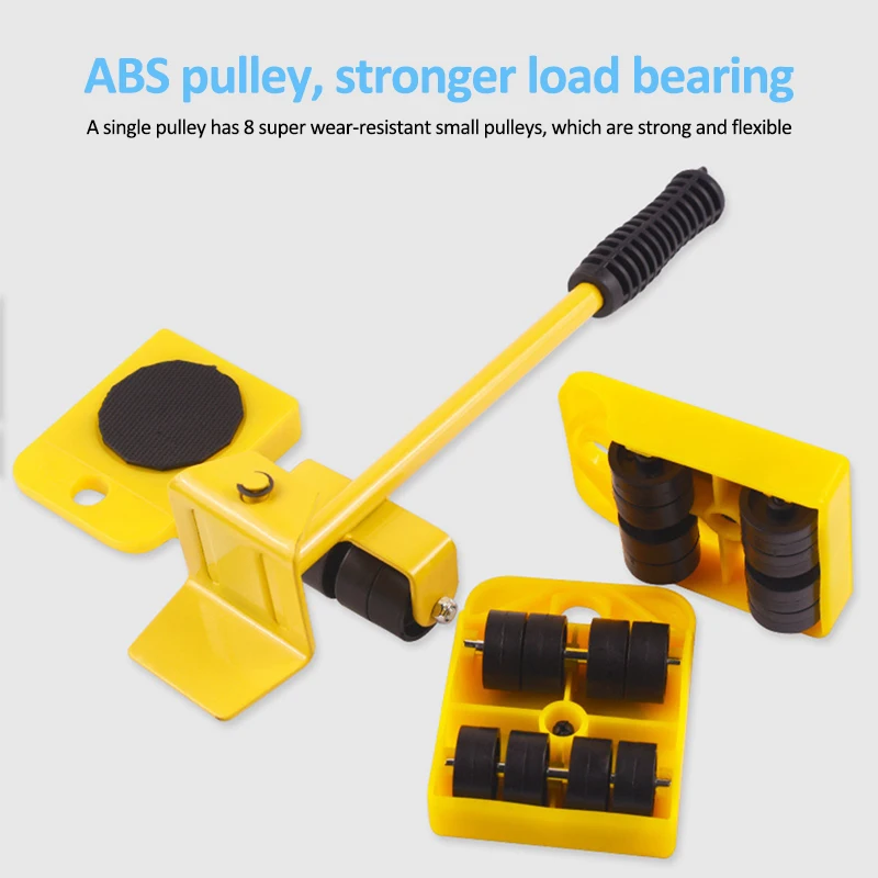 5Pcs Furniture Mover Tool Transport Lifter Set Heavy Stuffs Moving Wheeled Roller Bar Household Hand Tools Professional Sets-5