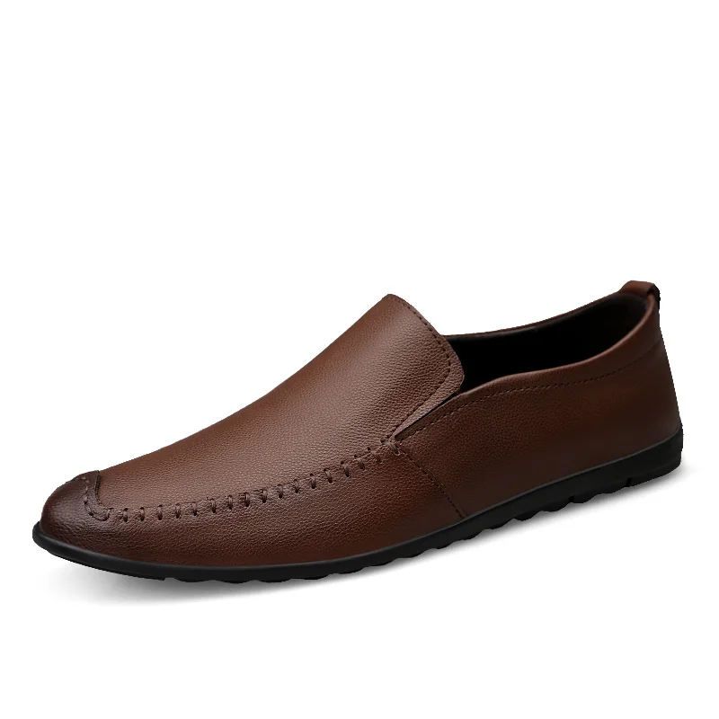 Мужская обувь; кожаная удобная модная мужская повседневная обувь; спортивная обувь; Chaussures; Мужская обувь без застежки на плоской подошве; zapatos hombre - Цвет: Коричневый
