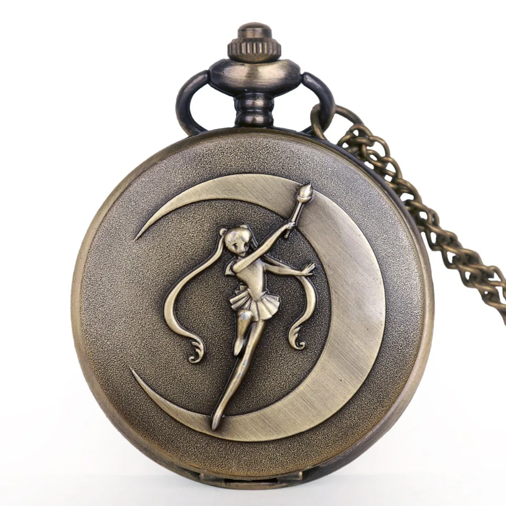 Новое поступление кварцевые карманные часы японского аниме Сейлор Мун тема Черный Бронзовый кулон ожерелье с брелоком цепочка подарки для детей девушки леди дропшиппинг