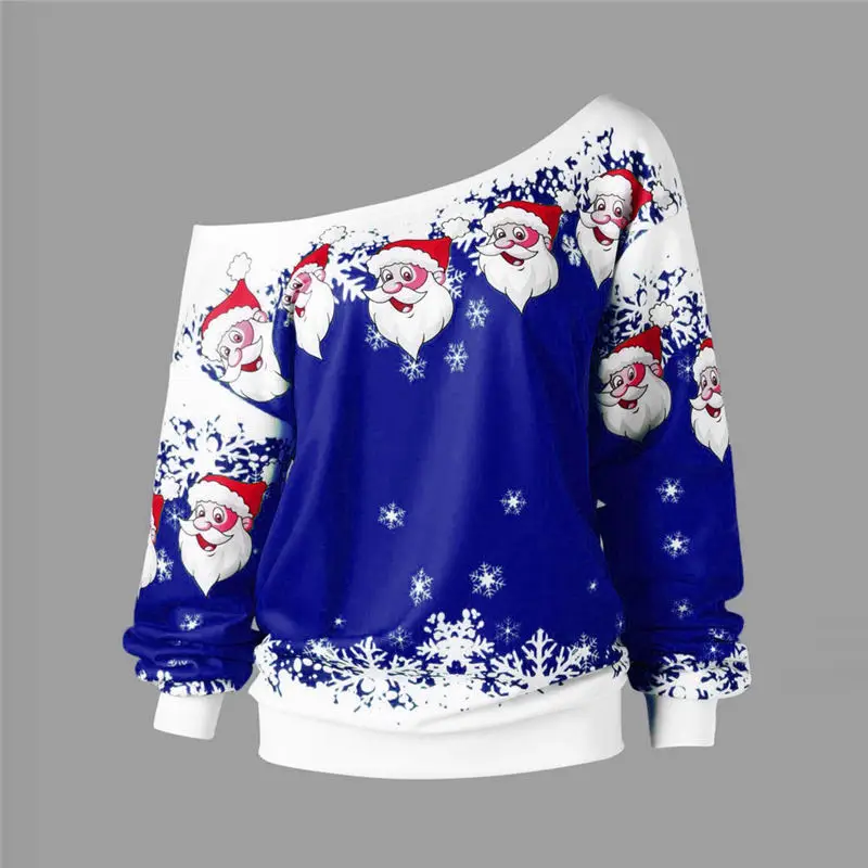 Женский Повседневный некрасивый свитер, Рождественский свитер с принтом Санта Клауса, свободный сексуальный пуловер со снежинками, осенне-зимняя Рождественская одежда - Цвет: 2
