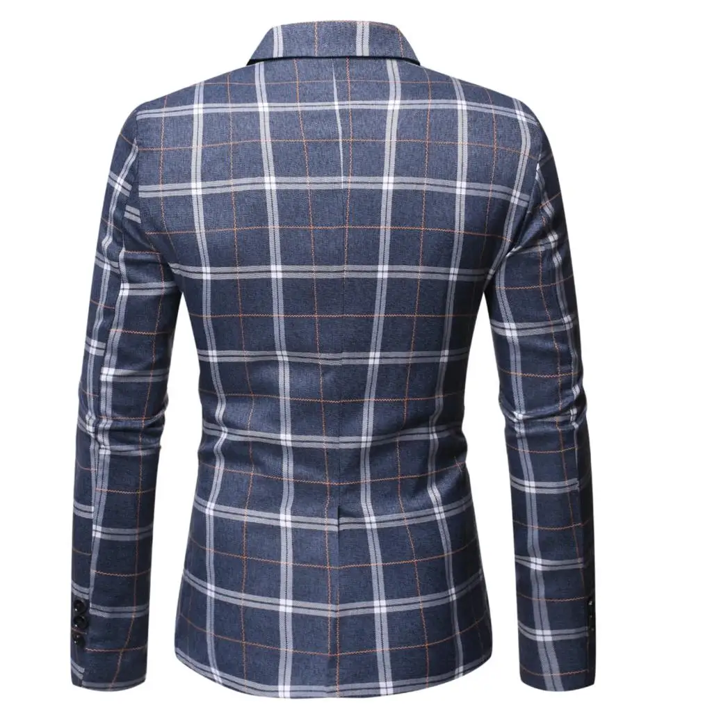 PUIMENTIUA 2019 New Fashion Mens Plaid Casual Blazers Stylish Business Wedding Party Outwear Coat Tops Button Slim Fit Blazer