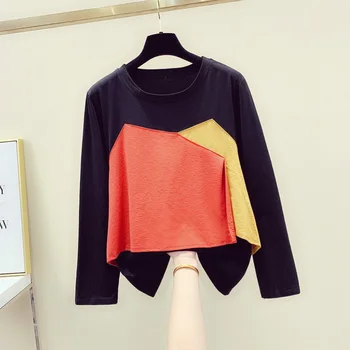 

Fashion Autumn and Winter New Korean Irregular Color Matching Fake Two Long Sleeve Sweater Loose Plus Size Women Clothes