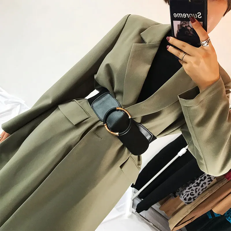 

2019 Fashion All Match Round Buckle Women Belt Female Pu Leather Wide 7.5CM Belts Ceinture Femme Leisure