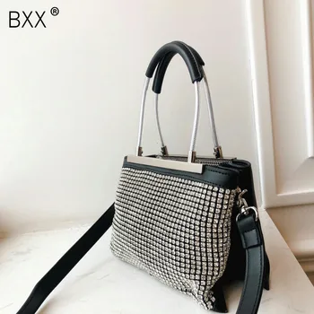 

[BXX] Women's Single Shoulder Crossbody Bag All-match Rhinestone Package 2020 Autumn Fashion Design Metal Handle Handbag HI695