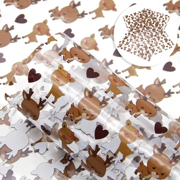 

30*140CM Merry Christmas Transparent UV Printing Faux Synthetic Leather for Hairbow Fabric DIY Handmade Materials,1Yc11569