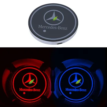 

1pcs Car Accessories Led Car Logo Cup lights Smart Luminous Water coaster For Mercedes benz AMG A B R G Class GLK GLA C200 E200