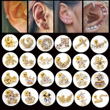 1 шт. хирургическое стальное ухо траг хрящевой пирсинг Кристалл Золото Луна Звезда Серьги-гвоздики Конч трагус пирсинг