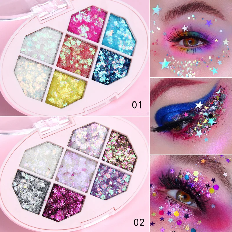 

Seven Color Eyeshadow Palette Diamond Shaped Glitter Powder Sequins Pentagram Stars Moon Stage Makeup
