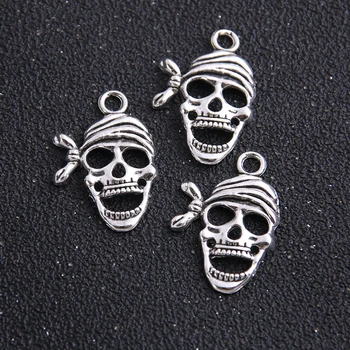 

12pcs/lot Fashion Two color Pirate Skull Charm Pendants Fit Diy Jewelry Making silver Color 20*28mm