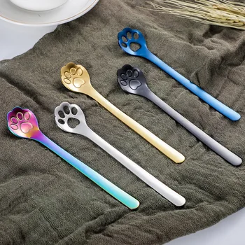 

Cute Cat Claw Coffee Spoon High quality Gold Mini Creative Coffee Stainless Steel Spoon Gift Cake Stirring Sugar Soup Dessert Te
