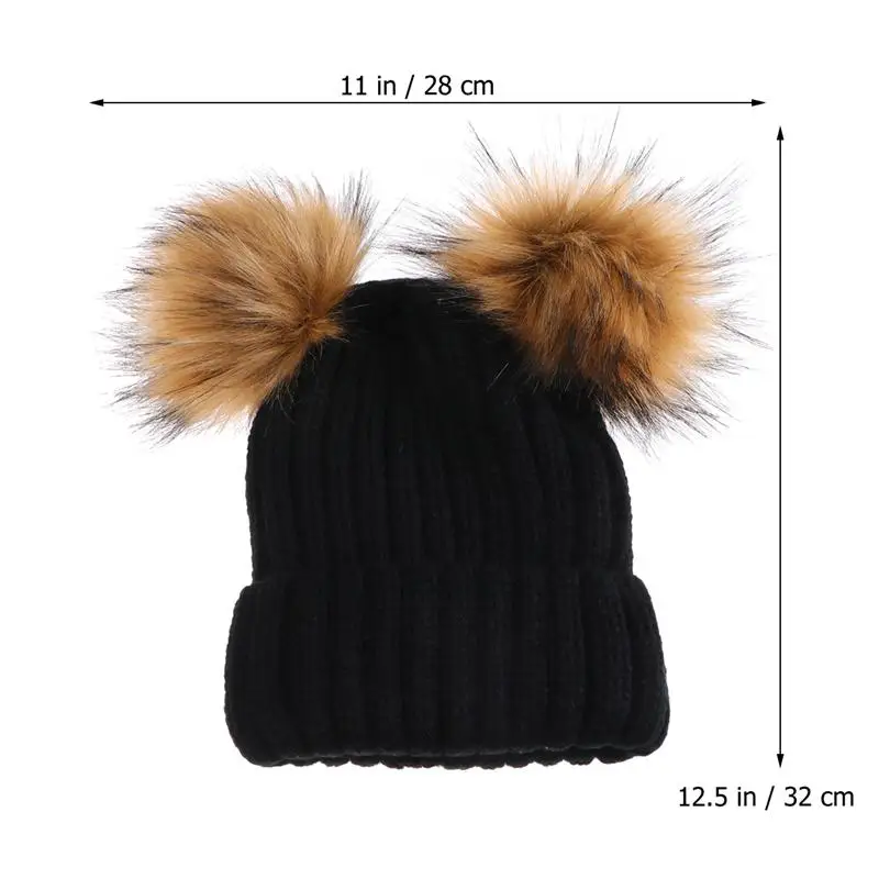 Зимняя вязаная шапочка Bobble Hat Шапка с двумя помпонами уши для женщин девочек(черный