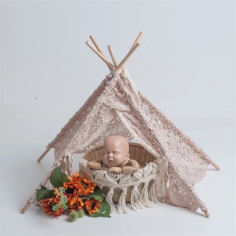 Newborn Photography Props for Girls Vintage Lace Tent Accessoire Bebe Shooting Photo Studio Baby Props Months Posing Tent Basket