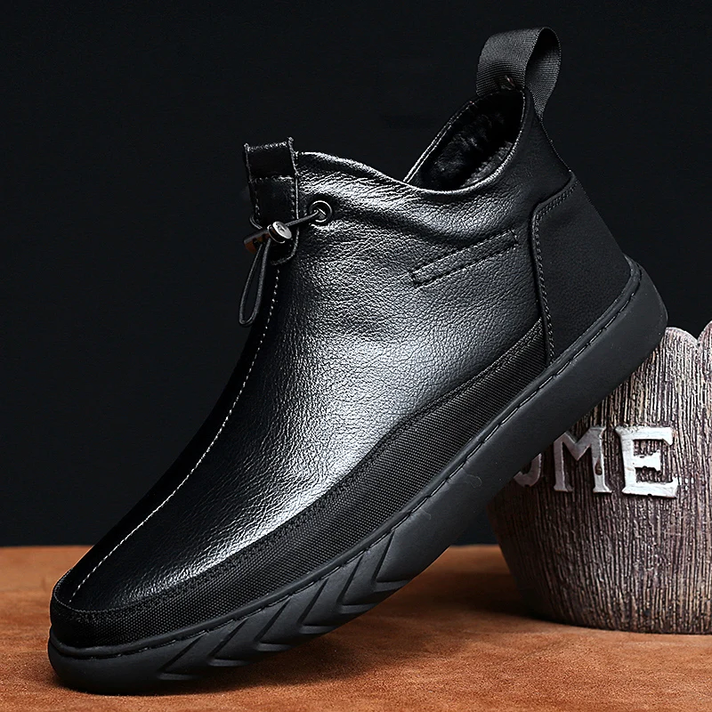 

2019 Winter Adult Boy Casual Shoes Brand Men's Fashion Casual Men's Sports Shoes Black Walking Shoes Pu Leather Shoes