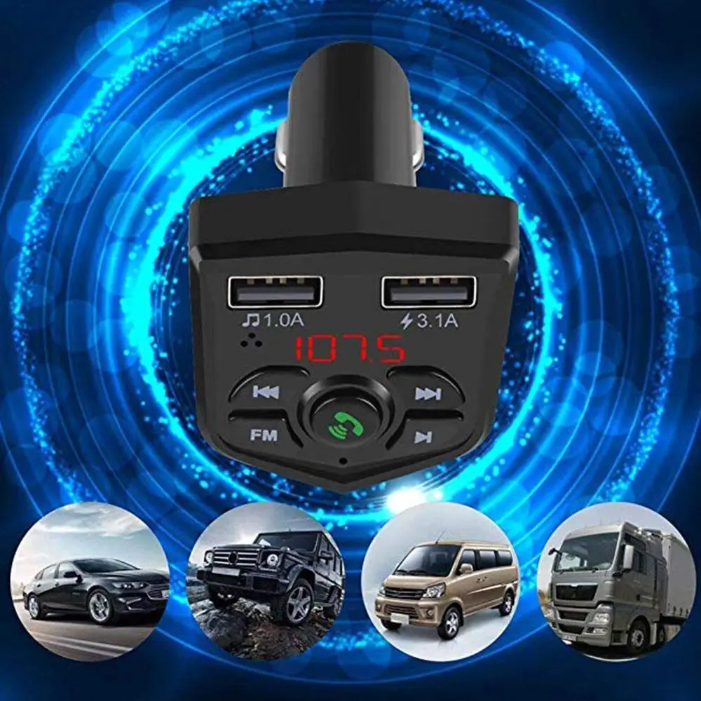 

Bluetooth 5.0 Car Handsfree Kit Wireless Bluetooth FM Transmitter LCD Car MP3 Player 3.1A Dual USB Charger For Car