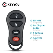 KEYYOU-llave de Control remoto GQ43VT17T, reemplazo de 4 botones sin llave, 315Mhz, para Jeep Dodge Chrylser, 300M, 2001, 2002, 2003, 2004