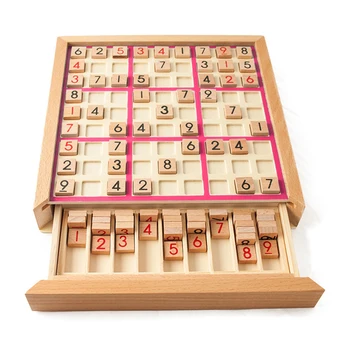 

Children Sudoku Chess Wooden Sudoku Puzzle Board Wood Sudoku Game Set with Drawer Math Brain Teaser Desktop Toys Toy Gift