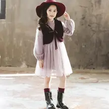 10,9 утепленное платье принцессы Новинка года, высококачественное осенне-зимнее платье с длинными рукавами для девочек размер от 110 до 150 см