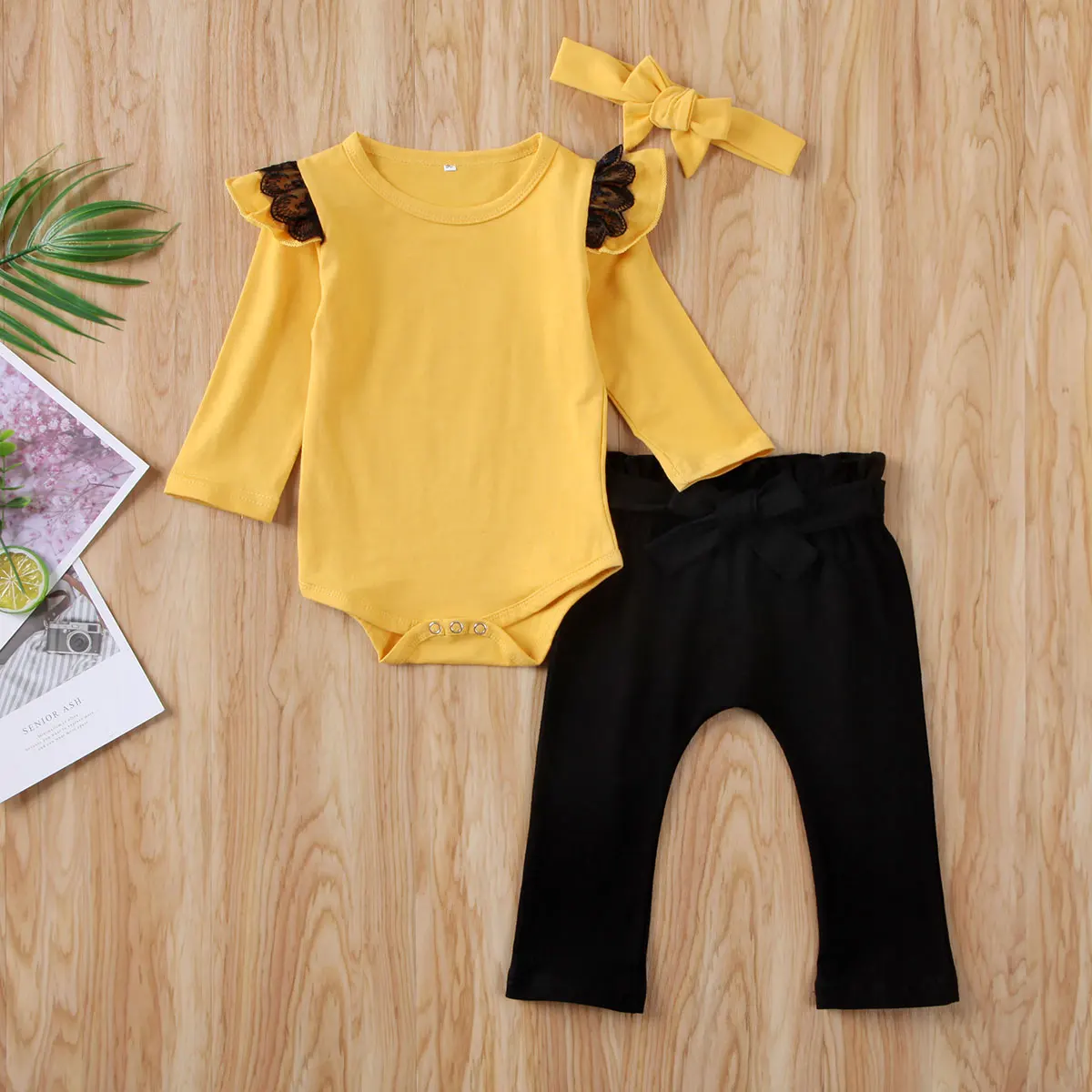 Наборы детской одежды для маленьких девочек от 0 до 24 месяцев 3 предмета, комбинезон с рукавами-крылышками, топы, штаны повязка на голову, хлопковая одежда