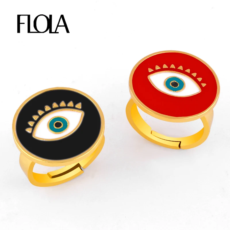 

FLOLA Resizable Enamel Eye Ring Gold Woman Greek Evil Eye Knuckle Ring Copper Gold Filled Jewelery olho grego esmaltado rigj17