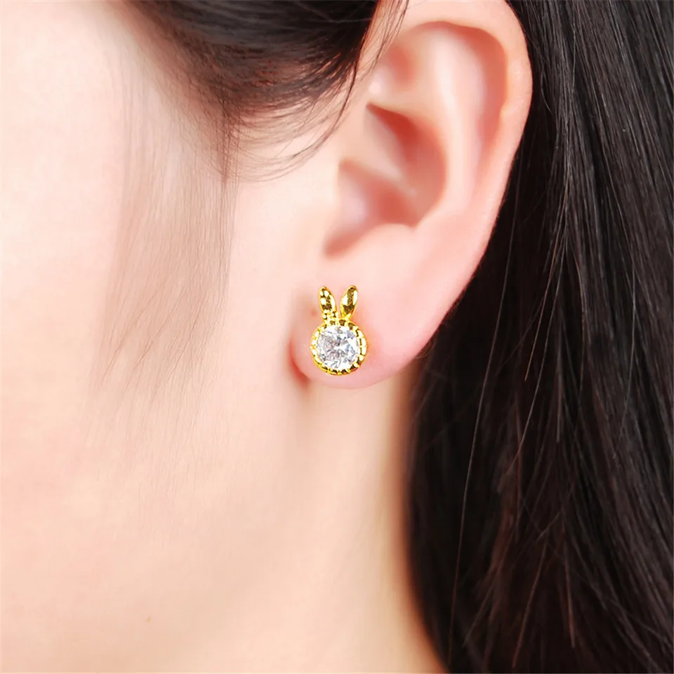 

24k Gold Earrings For Women/girl Cute Rabbit Crystal Earrings Charm Jewelry Party Gift