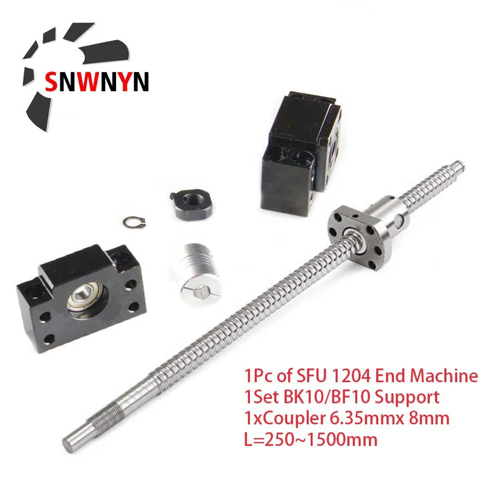 1SET SFU1204 200-800mm End Machined Ball Screw with 1204 Ball Nut for BK/BF10 CN 