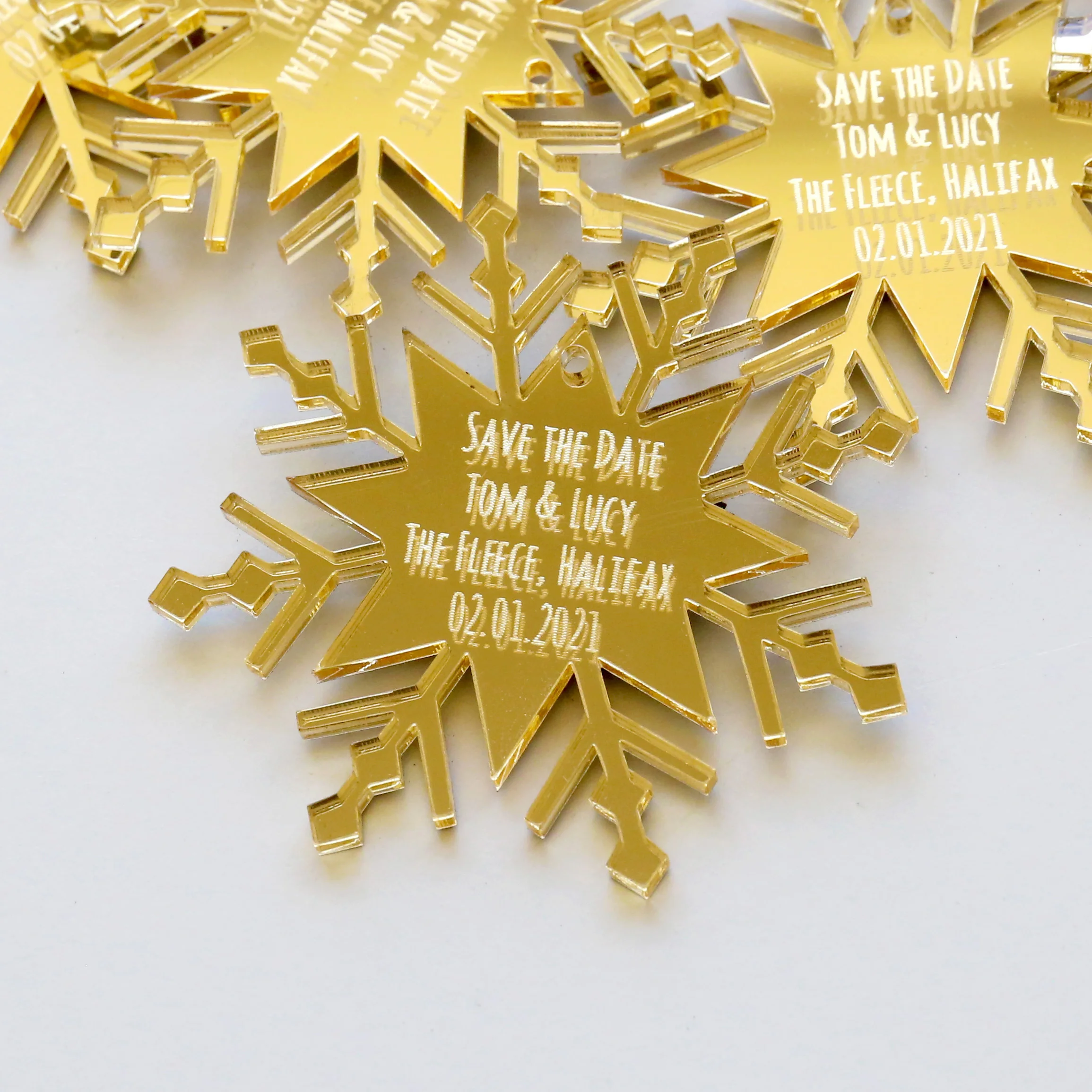  Custom Mirror Save the Date magnet set Acrylic Snowflake Save The Date Wedding Invitations Wedding  - 32956586233