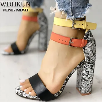 

Plus Size 35-43 Sandalias Mujer 2020 Women's Ladies Fashion Mixed Colors Snake High Heels Buckle Sandals Casual Shoes Dropship