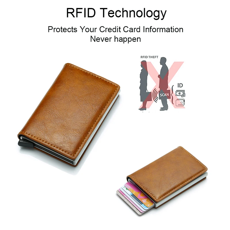 DIENQI Rfid карбоновый кожаный держатель для кредитных карт для мужчин Алюминиевый металлический тонкий защитный минималистичный кошелек кредитница Карманный чехол для мужчин