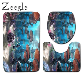 

Zeegle Bath Mat Set Toilet Pedestal Rug Lid Toilet Cover Polyester Bathroom Floor Mat Bathroom Doormat Flannel 3pcs Toilet Set