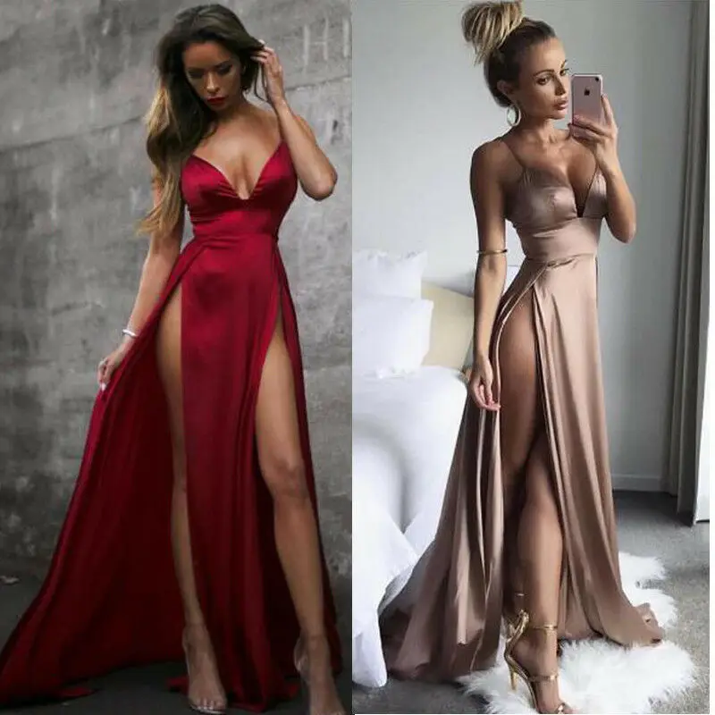 

Goocheer Dress High-Split Maxi Sexy Women Solid Evening Party Dresses Clubwear Long Sleeveless dress women 2019 New