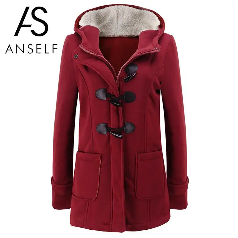 

ANSELF Hoodies Women Hooded Jacket 3XL 5XL Plus Size Warm Duffle Coat Buckle Zipper Front 2019 Winter Parka Coat Outwear female