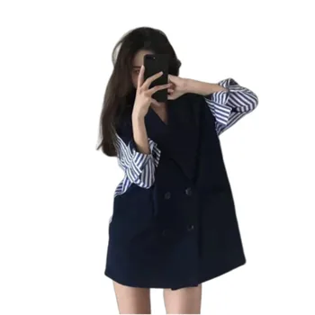 

2020 Autumn Pathchwork Suit Long Jacket Female Coat Women Plus Size Windbreaker Clothes Yocalor Streetwear Zaful Blouson Femme