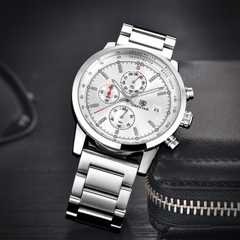 

BENYAR Luxury Mens Fashion Sport Chronograph Watches Male Date Steel Strap Quartz Watch Luminous Black Clock Relogio Masculino