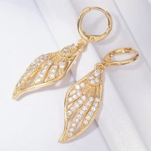 Vintage Leaf Crystal Wedding Drop Earrings for Women Gold Filled Korean Bridal Hoop Earring Fashion Jewelry Dropshipping