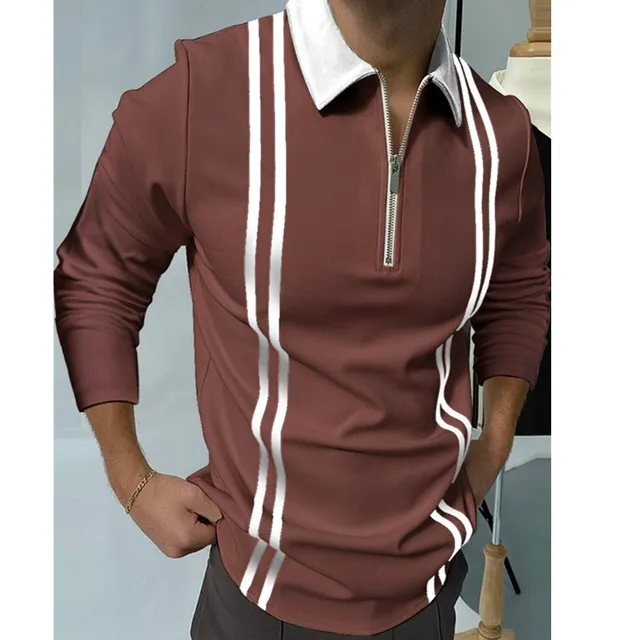 2021 Autumn Streetwear Men Fashion Long Sleeve Polo Shirts Casual Loose Turn-down Collar Zipper Tops Men Slim Polo Shirts CXPLS-11