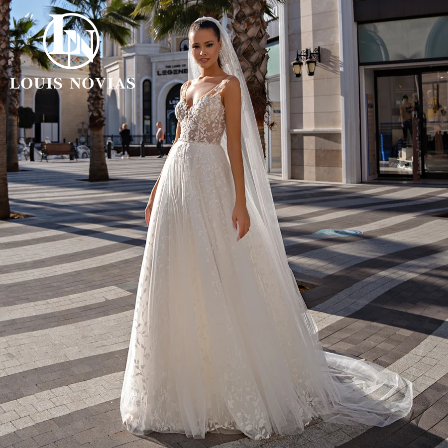 

Женское свадебное платье в стиле бохо LOUIS NOVIAS, фатиновое ТРАПЕЦИЕВИДНОЕ ПЛАТЬЕ с открытой спиной и V-образным вырезом, 2024