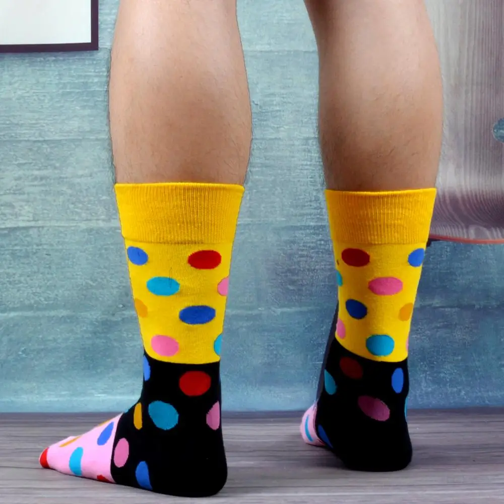 SANZETTI 1 Pair New Happy Socks High Quality Men's Colorful Wave Point Comfortable Combed Cotton Fun  Gift Wedding Dress Socks