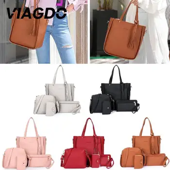 

Storage Mommy Bag Bags Women Leather Tassels 4Pcs/1Set Lady Satchel Handbag Tote Purse