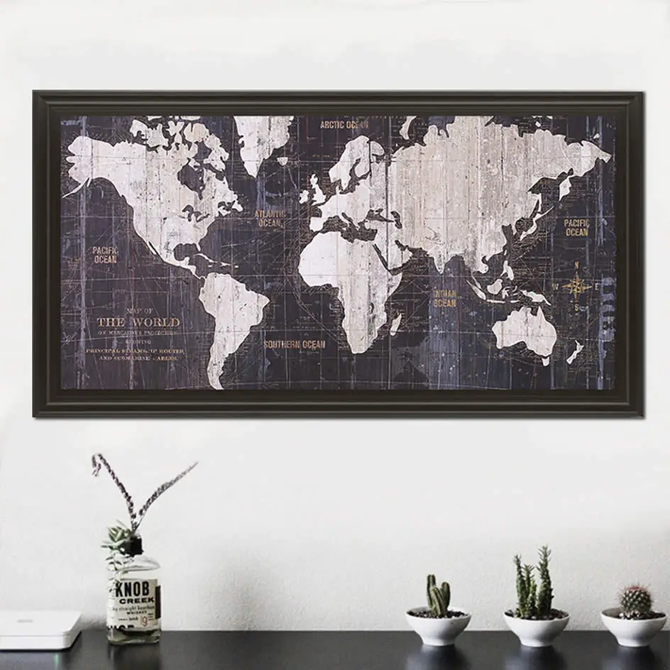 World Map Canvas Nordic Wall Art Painting Black And White Print Poster Decorative Pictures Living Room Study | Дом и сад