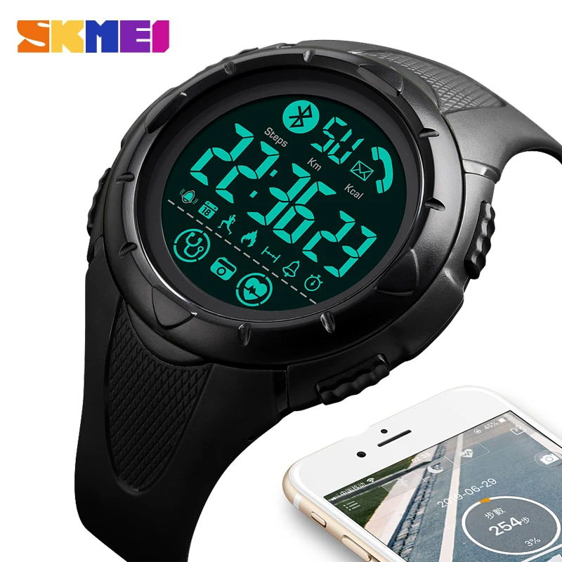 SKMEI модные цифровые мужские наручные часы с Bluetooth, Смарт-часы, фитнес, шагомер, калории, водонепроницаемые мужские часы inteligen
