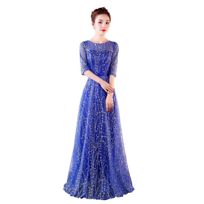 Модные вечерние чонсам, Восточный стиль женское свадебное платье Qipao модный элегантный в китайском стиле длинный халат одежда Vestido S-3XL - Цвет: Light Blue