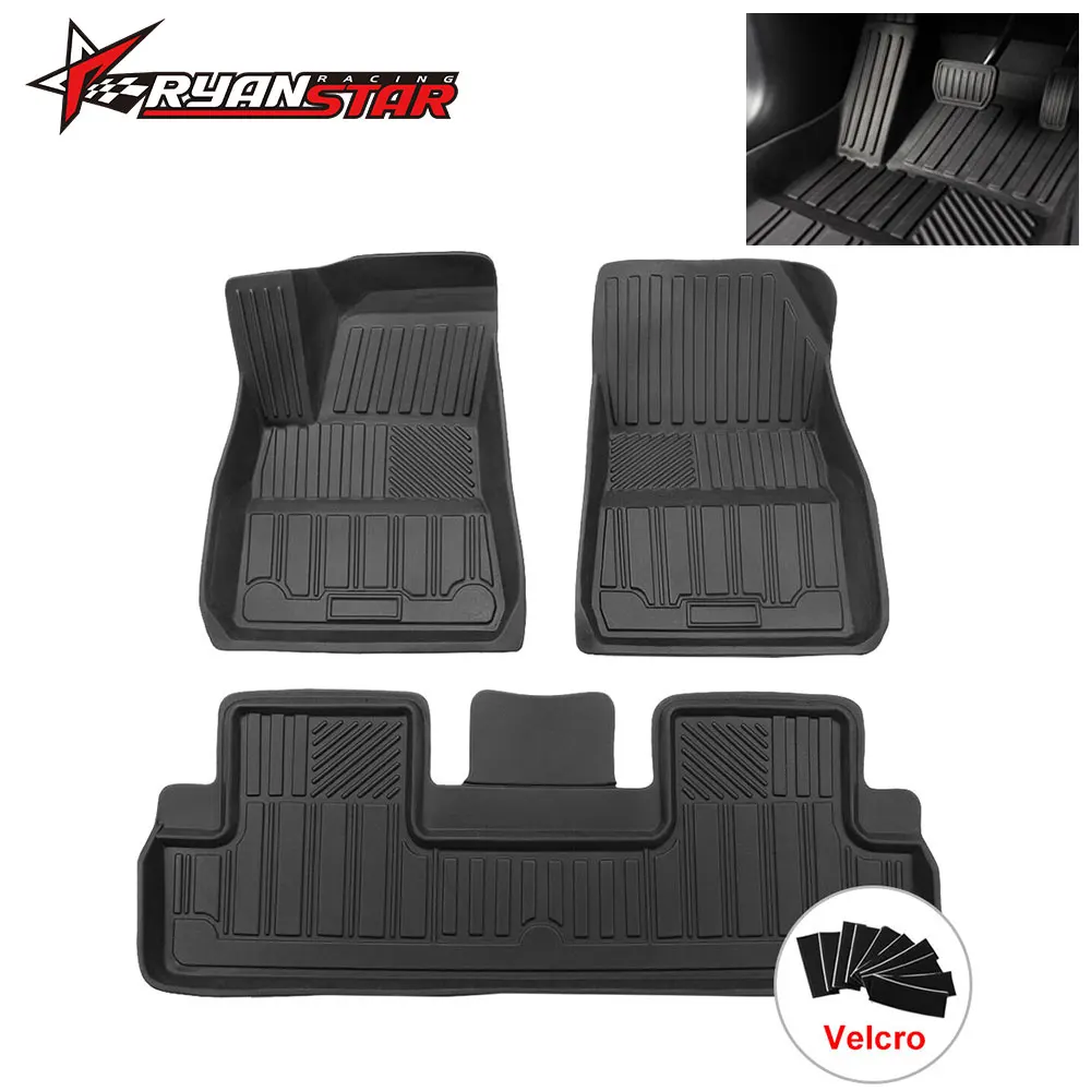 

TPE Custom Floor Mats Complete Set Custom Fit All-Weather Floor Mats for Tesla Model 3 2017, 2018, 2019 Black (3 Piece a Set)