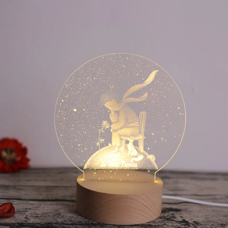 Креативный подарок на день рождения лампа в европейском стиле 3D Маленький принц Роза маленький ночник Рождественский подарок на день Святого Валентина