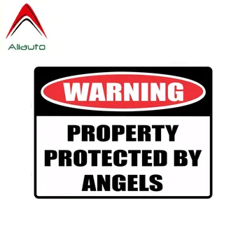 

Aliauto Funny Car Sticker Warning Property Protected By Angels Decal Accessories PVC for Mercedes Honda Toyota, 15cm*11cm